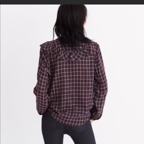 NWT Madewell Plaid Ruffle-Front Top - Picture 2 of 8